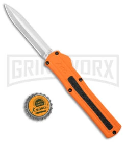 AKC F-20 Orange D/A OTF Dagger Automatic Knife - Satin Plain -Featured Knife Shop akc f 20 da otf auto black Orange aluminum Satin dagger BHQ 177350 jr bottlecap large