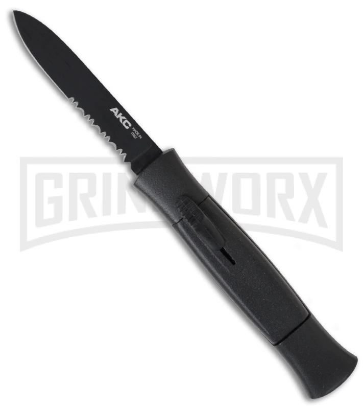 AKC 077 Concord Black OTF Automatic Knife - Flat Black Serr 3 AKC 077 Concord Black OTF Automatic Knife - Flat Black Serr