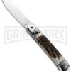 AKC 8" Italian Stiletto Lever Lock Stag Horn Automatic Knife - Flat Grind 2 AKC 8" Italian Stiletto Lever Lock Stag Horn Automatic Knife - Flat Grind -Featured Knife Shop akc lever lock stag BHQ 50856 jr large