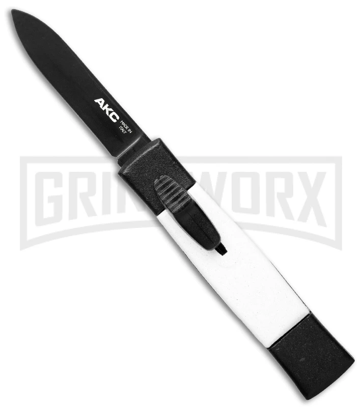 AKC Minion Concord Black/White OTF Automatic Knife - Flat Grind Black Plain 3 AKC Minion Concord Black/White OTF Automatic Knife - Flat Grind Black Plain