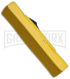 AKC Minion Concord Yellow OTF Automatic Knife - Satin Plain -Featured Knife Shop akc minion satin flat yellow BHQ 36365 dl side large