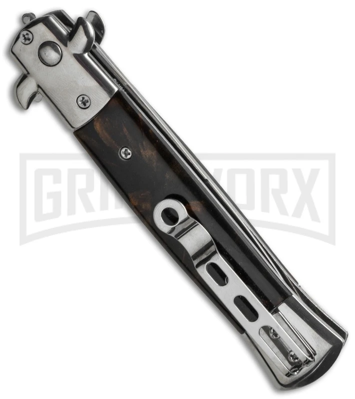 Milano 9" Stiletto Brown Acrylic Automatic Knife - Bayonet 4 Milano 9" Stiletto Brown Acrylic Automatic Knife - Bayonet - Image 2