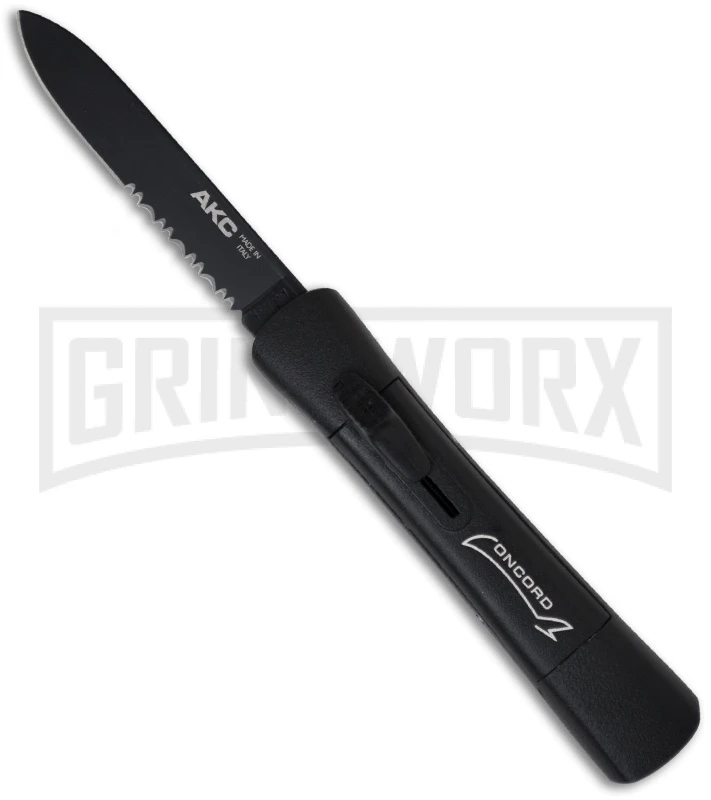 AKC Black Tactical Concord 8" D/A OTF Flat Grind (Black Serr) 3 AKC Black Tactical Concord 8" D/A OTF Flat Grind (Black Serr)