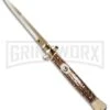 Frank B. 11" Italian Stiletto Stag Automatic Knife - Gold Bayonet -Featured Knife Shop fb 11 stag bayo gold jm large