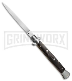 Frank B 11" Italian Stiletto Dark Horn Automatic Knife - Flat Grind