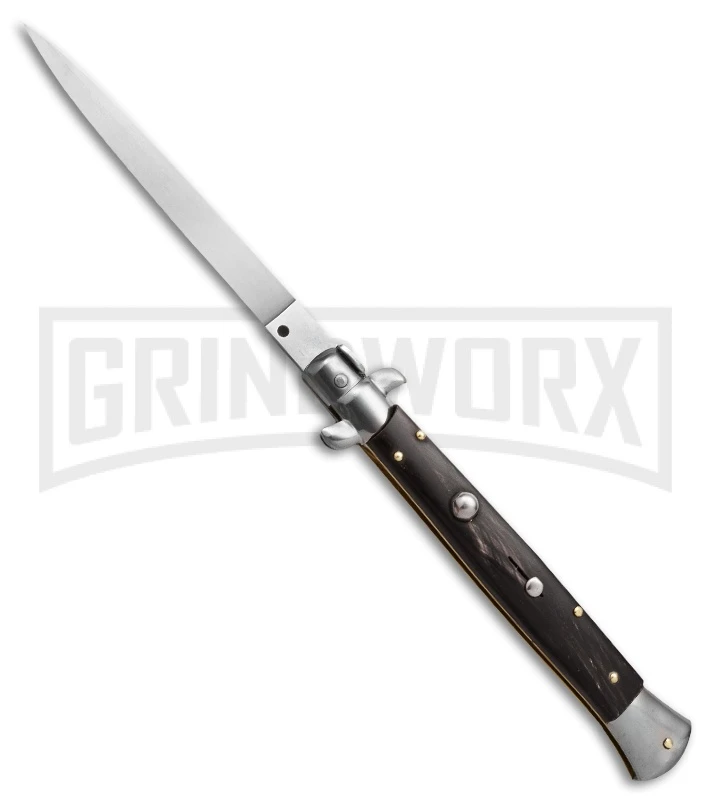 Frank B 11" Italian Stiletto Dark Horn Automatic Knife - Flat Grind 3 Frank B 11" Italian Stiletto Dark Horn Automatic Knife - Flat Grind