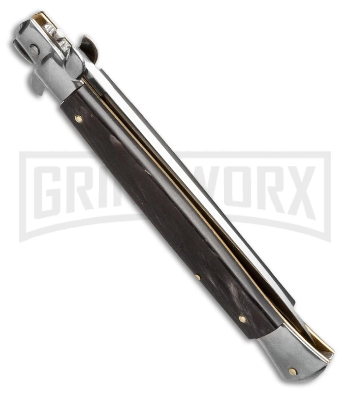 Frank B 11" Italian Stiletto Dark Horn Automatic Knife - Flat Grind 4 Frank B 11" Italian Stiletto Dark Horn Automatic Knife - Flat Grind - Image 2