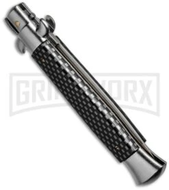 Frank B 9" Italian Stiletto Sim Carbon Fiber Automatic Knife -Satin Dagger 7 Frank B 9" Italian Stiletto Sim Carbon Fiber Automatic Knife -Satin Dagger -Featured Knife Shop frank b 9in stiletto cf dagger closed dl large