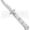 Italian Style 9" Roma White Acrylic Automatic Swinguard - Polished Plain 1 Italian Style 9" Roma White Acrylic Automatic Swinguard - Polished Plain -Featured Knife Shop italian Style 9in Roma Drop Point Auto Swinguard White Acrylic 3in Polished BHQ 175952 td large
