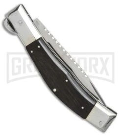 Lepre 10' Ebony Wood Picklock Automatic Knife Fileworked - Satin Plain -Featured Knife Shop lepre 10in ebony wood fileworked BP 18828 er side large