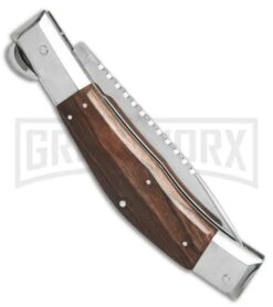 Lepre 10' Ironwood Picklock Automatic Knife Fileworked - Satin Plain -Featured Knife Shop lepre 10in ironwood picklock fileworked BP 18829 er side large