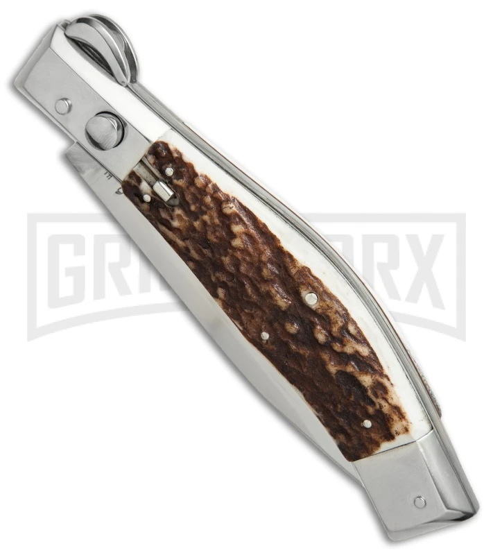 Lepre 10' Stag Horn Picklock Automatic Knife - Satin Plain 4 Lepre 10' Stag Horn Picklock Automatic Knife - Satin Plain - Image 2