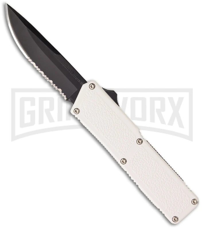 Lightning White D/A OTF Automatic Knife - Black Serr 3 Lightning White D/A OTF Automatic Knife - Black Serr