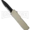 Lightning Tan D/A OTF Automatic Knife - Black Dagger Serr -Featured Knife Shop lightning tan black dagger serr cm large