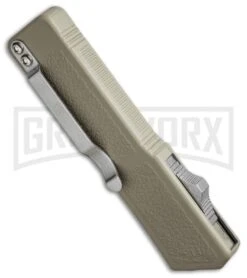 Lightning Tan D/A OTF Automatic Knife - Black Dagger Serr -Featured Knife Shop lightning tan black dagger serr side cm large