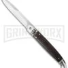SKM 9.5" Dark Wood Fancy LeverLock Automatic Stiletto Knife - Satin Bayo