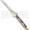 SKM 9" Italian Stiletto Stag Horn Brass Automatic Knife - Bayonet -Featured Knife Shop skm 9in stag brass bayo cm large
